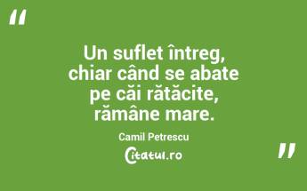 Un suflet întreg, chiar când se abate pe căi rătăcite, rămâne mare. Camil Petrescu...