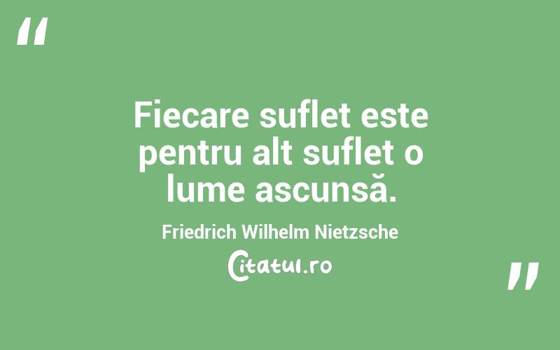 Fiecare suflet este pentru alt suflet o lume ascunsă. Friedrich Wilhelm Nietzsche
