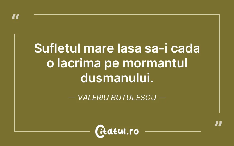 Sufletul mare lasa sa-i cada o lacrima pe mormantul dusmanului. Valeriu Butulescu