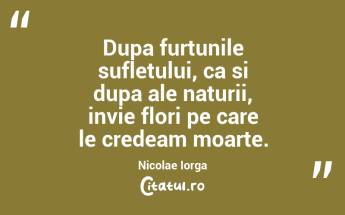  Dupa furtunile sufletului, ca si dupa ale naturii, invie flori pe care le credeam moarte. Nicolae Iorga...