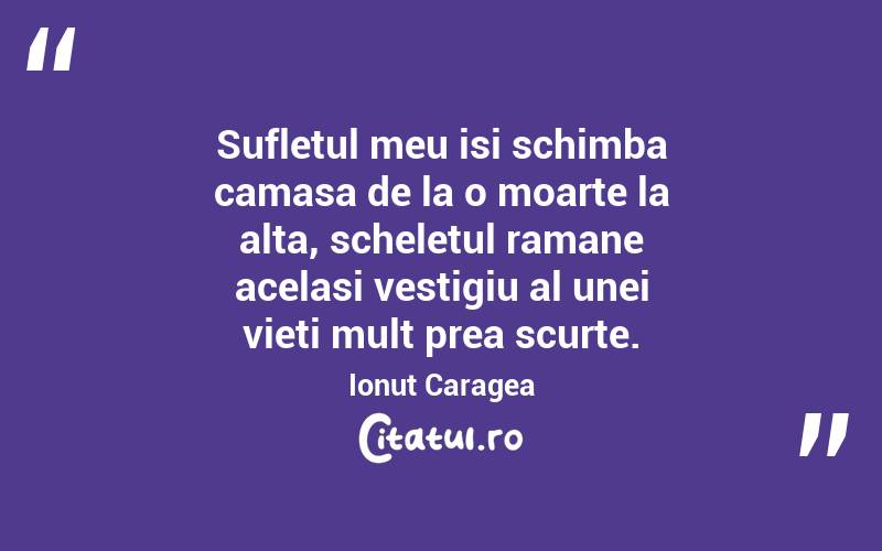  Sufletul meu isi schimba camasa de la o moarte la alta, scheletul ramane acelasi vestigiu al unei vieti mult prea scurte. Ionuț Caragea
