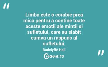 Limba este o corabie prea mica pentru a contine toate aceste emotii ale mintii si sufletului, care au slabit cumva un raspuns al sufletului. Radclyffe Hall...