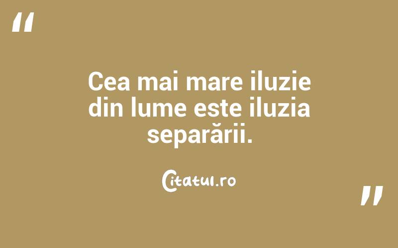 Cea mai mare iluzie din lume este iluzia separării. 
