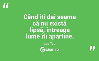 Când îți dai seama că nu există lipsă, întreaga lume îți aparține. Lau Tzu...