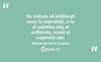 Nu trebuie să întâlneşti omul la suprafaţă, ci la al şaptelea etaj al sufletului, inimii şi cugetului său. Antoine de Saint Exupéry...