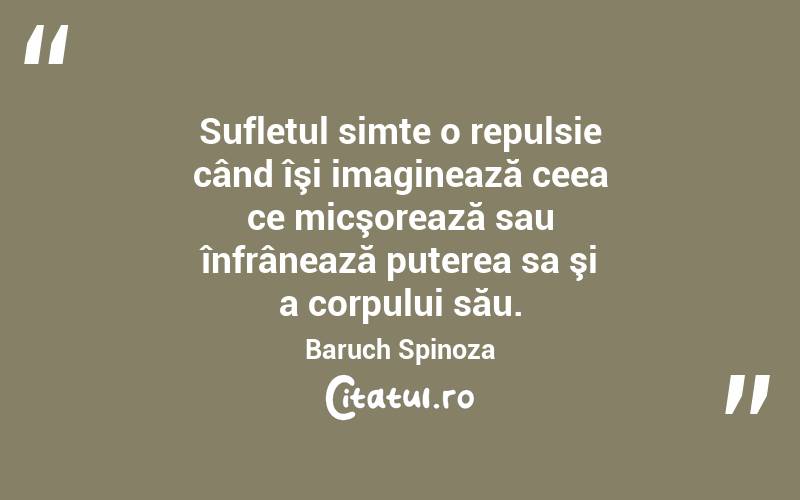 Sufletul simte o repulsie când îşi imaginează ceea ce micşorează sau înfrânează puterea sa şi a corpului său. Baruch Spinoza
