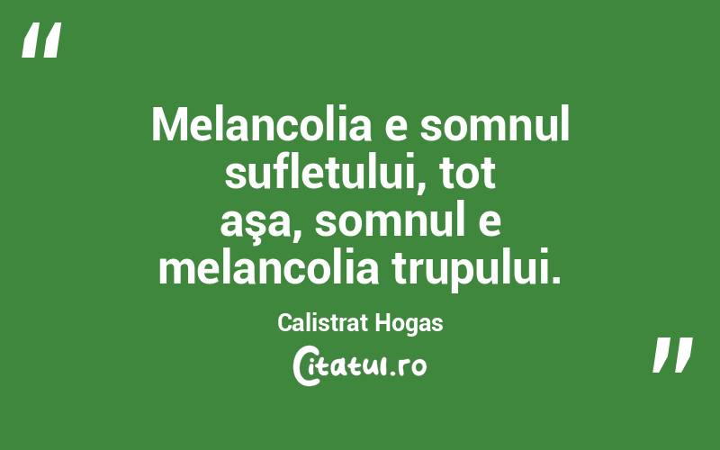 Melancolia e somnul sufletului, tot aşa, somnul e melancolia trupului. Calistrat Hogas

