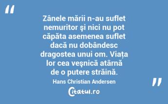 Zânele mării n-au suflet nemuritor şi nici nu pot căpăta asemenea suflet dacă nu dobândesc dragostea unui om. Viaţa lor cea veşnică atârnă de o putere străină. Hans Christian Andersen...