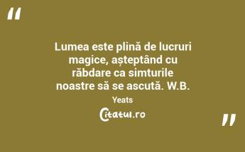 Lumea este plină de lucruri magice, așteptând cu răbdare ca simțurile noastre să se ascută. W.B. Yeats...