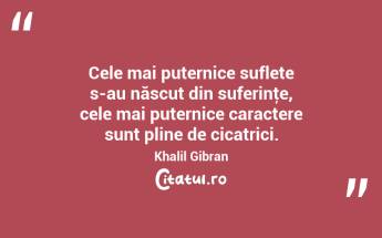 Cele mai puternice suflete s-au născut din suferinţe, cele mai puternice caractere sunt pline de cicatrici. Khalil Gibran...