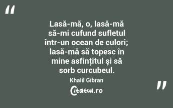 Lasă-mă, o, lasă-mă să-mi cufund sufletul într-un ocean de culori; lasă-mă să topesc în mine asfinţitul şi să sorb curcubeul. Khalil Gibran...