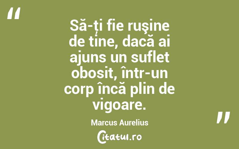 Să-ţi fie ruşine de tine, dacă ai ajuns un suflet obosit, într-un corp încă plin de vigoare. Marcus Aurelius

