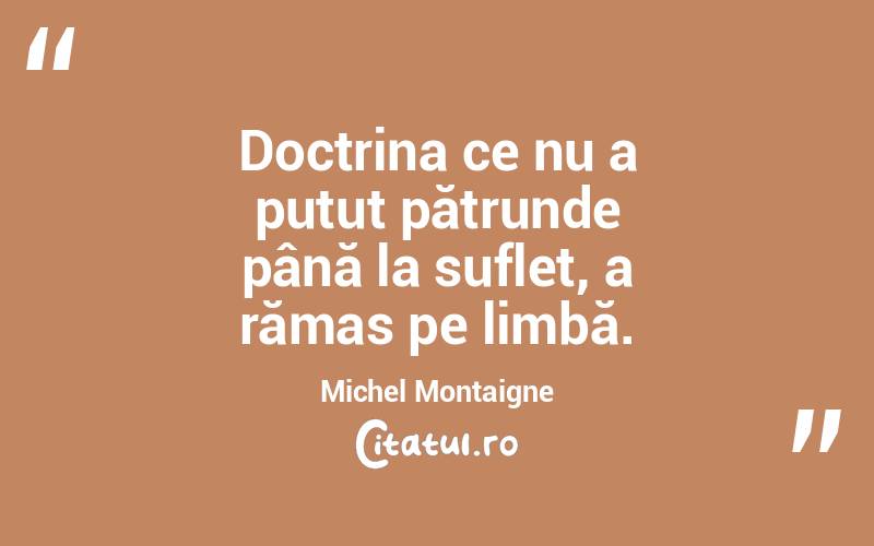 Doctrina ce nu a putut pătrunde până la suflet, a rămas pe limbă. Michel Montaigne
