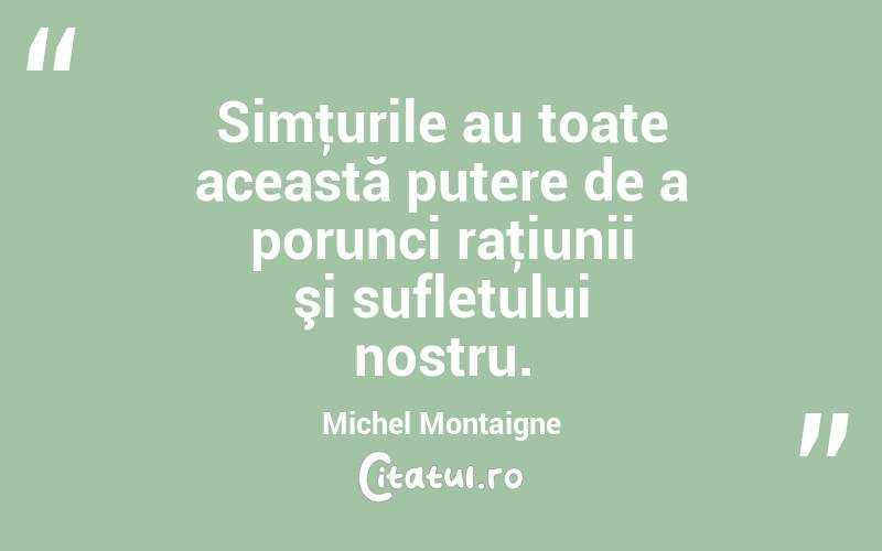 Simţurile au toate această putere de a porunci raţiunii şi sufletului nostru. Michel Montaigne
