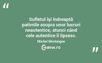 Sufletul îşi îndreaptă patimile asupra unor lucruri neautentice, atunci când cele autentice îi lipsesc. Michel Montaigne...