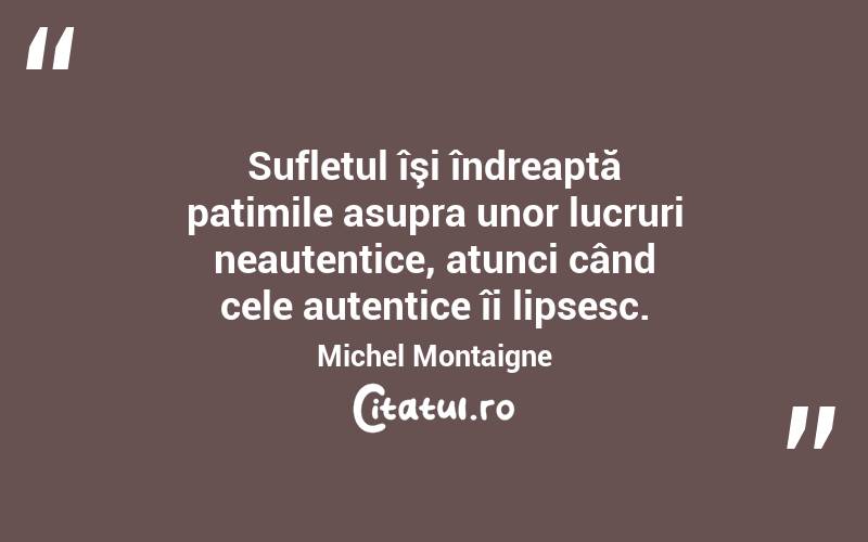 Sufletul îşi îndreaptă patimile asupra unor lucruri neautentice, atunci când cele autentice îi lipsesc. Michel Montaigne
