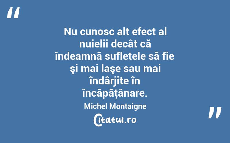 Nu cunosc alt efect al nuielii decât că îndeamnă sufletele să fie şi mai laşe sau mai îndârjite în încăpăţânare. Michel Montaigne
