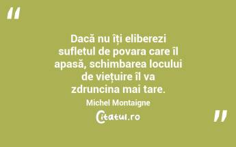 Dacă nu îţi eliberezi sufletul de povara care îl apasă, schimbarea locului de vieţuire îl va zdruncina mai tare. Michel Montaigne...