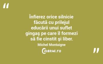 Înfierez orice silnicie făcută cu prilejul educării unui suflet gingaş pe care îl formezi să fie cinstit şi liber. Michel Montaigne...
