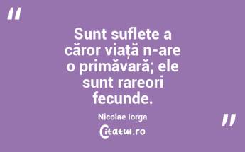 Sunt suflete a căror viaţă n-are o primăvară; ele sunt rareori fecunde. Nicolae Iorga...