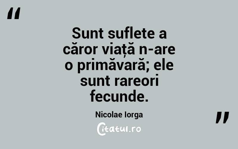  Sunt suflete a căror viaţă n-are o primăvară; ele sunt rareori fecunde. Nicolae Iorga

