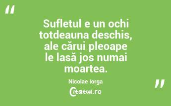  Sufletul e un ochi totdeauna deschis, ale cărui pleoape le lasă jos numai moartea. Nicolae Iorga...