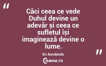 Căci ceea ce vede Duhul devine un adevăr și ceea ce sufletul își imaginează devine o lume. Sri Aurobindo...