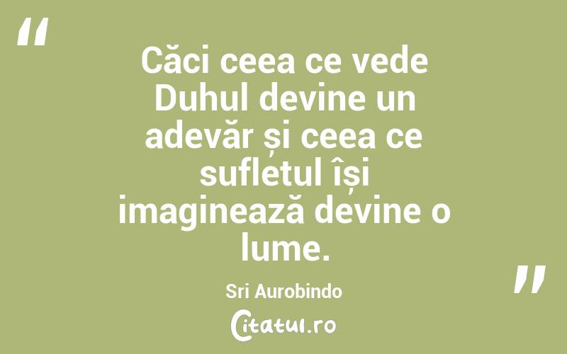 Căci ceea ce vede Duhul devine un adevăr și ceea ce sufletul își imaginează devine o lume. Sri Aurobindo
