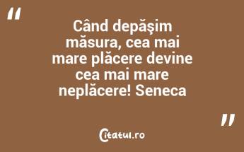Când depăşim măsura, cea mai mare plăcere devine cea mai mare neplăcere! Seneca...