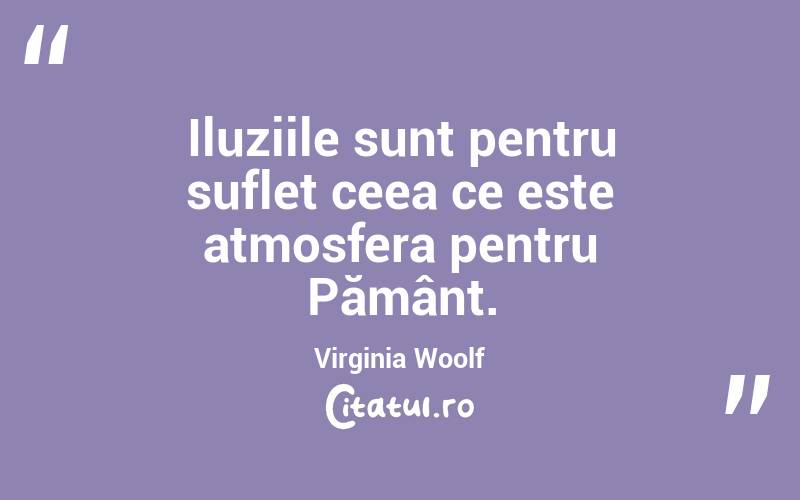 Iluziile sunt pentru suflet ceea ce este atmosfera pentru Pământ. Virginia Woolf
