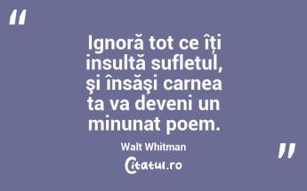 Ignoră tot ce îţi insultă sufletul, şi însăşi carnea ta va deveni un minunat poem. Walt Whitman...