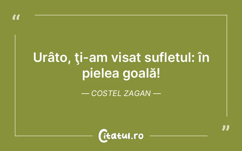 Urâto, ţi-am visat sufletul: în pielea goală! Costel Zagan