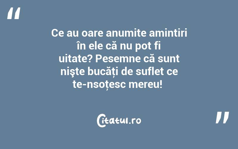 Ce au oare anumite amintiri în ele că nu pot fi uitate? Pesemne că sunt nişte bucăţi de suflet ce te-nsoţesc mereu! 
