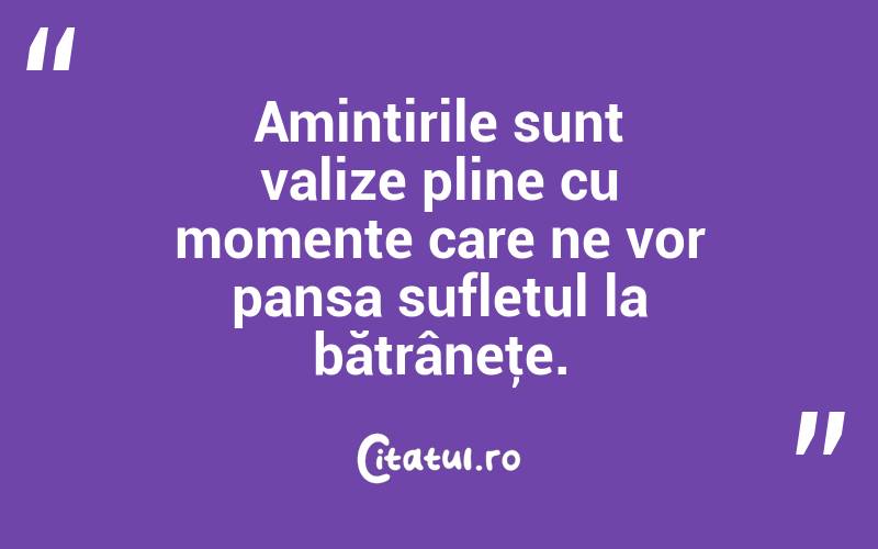 Amintirile sunt valize pline cu momente care ne vor pansa sufletul la bătrâneţe. 
