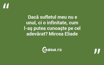  Dacă sufletul meu nu e unul, ci o infinitate, cum l-aş putea cunoaşte pe cel adevărat? Mircea Eliade...