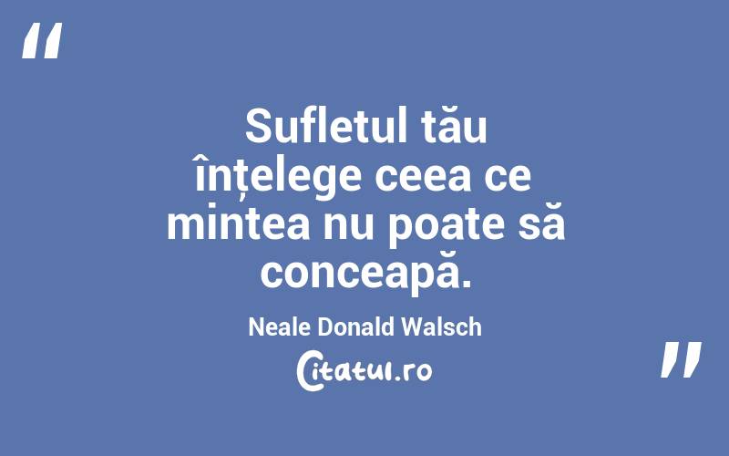 Sufletul tău înţelege ceea ce mintea nu poate să conceapă. Neale Donald Walsch
