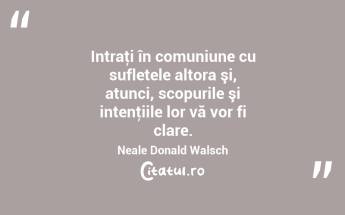  Intraţi în comuniune cu sufletele altora şi, atunci, scopurile şi intenţiile lor vă vor fi clare. Neale Donald Walsch...