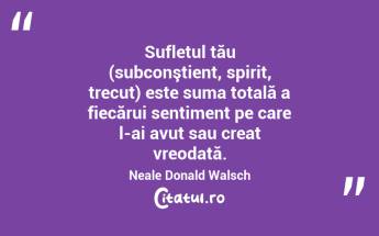 Sufletul tău (subconştient, spirit, trecut) este suma totală a fiecărui sentiment pe care l-ai avut sau creat vreodată. Neale Donald Walsch...