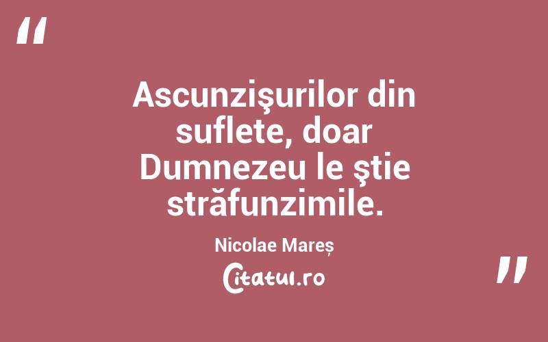 Ascunzişurilor din suflete, doar Dumnezeu le ştie străfunzimile. Nicolae Mareș
