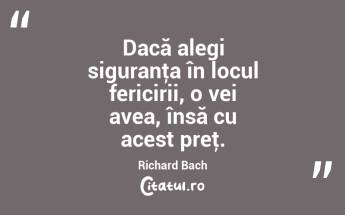 Dacă alegi siguranţa în locul fericirii, o vei avea, însă cu acest preţ. Richard Bach...
