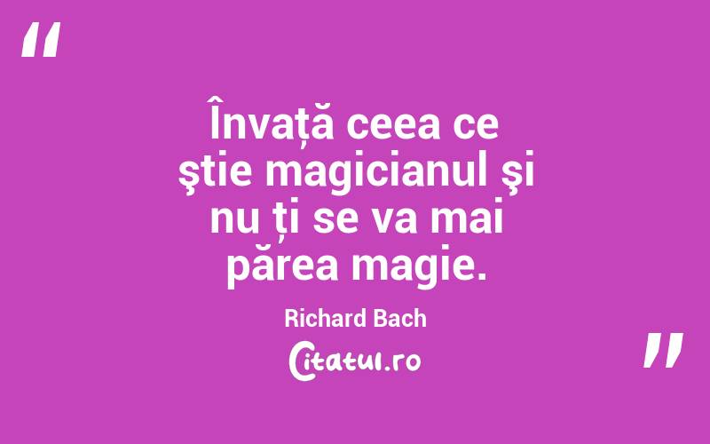 Învaţă ceea ce ştie magicianul şi nu ţi se va mai părea magie. Richard Bach
