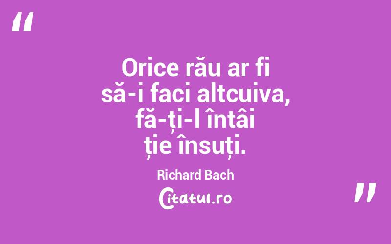 Orice rău ar fi să-i faci altcuiva, fă-ţi-l întâi ţie însuţi. Richard Bach
