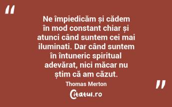 Ne împiedicăm și cădem în mod constant chiar și atunci când suntem cei mai iluminați. Dar când suntem în întuneric spiritual adevărat, nici măcar nu știm că am căzut. Thomas Merton...