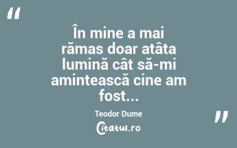 În mine a mai rămas doar atâta lumină cât să-mi amintească cine am fost... Teodor Dume...