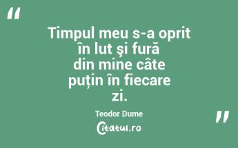 Timpul meu s-a oprit în lut şi fură din mine câte puţin în fiecare zi. Teodor Dume...