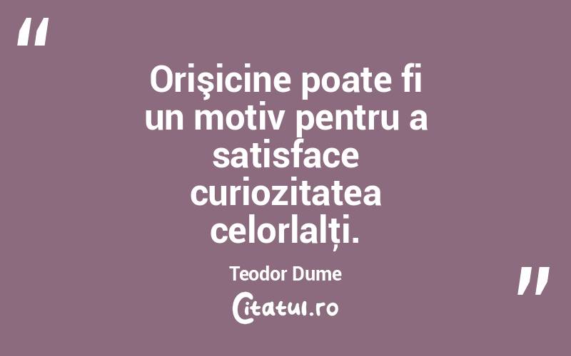 Orişicine poate fi un motiv pentru a satisface curiozitatea celorlalţi. Teodor Dume

