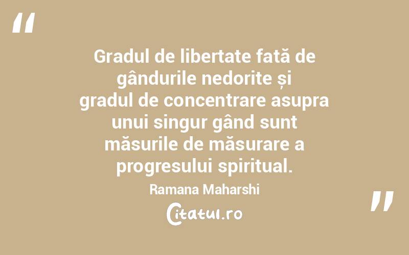 Gradul de libertate față de gândurile nedorite și gradul de concentrare asupra unui singur gând sunt măsurile de măsurare a progresului spiritual. Ramana Maharshi
