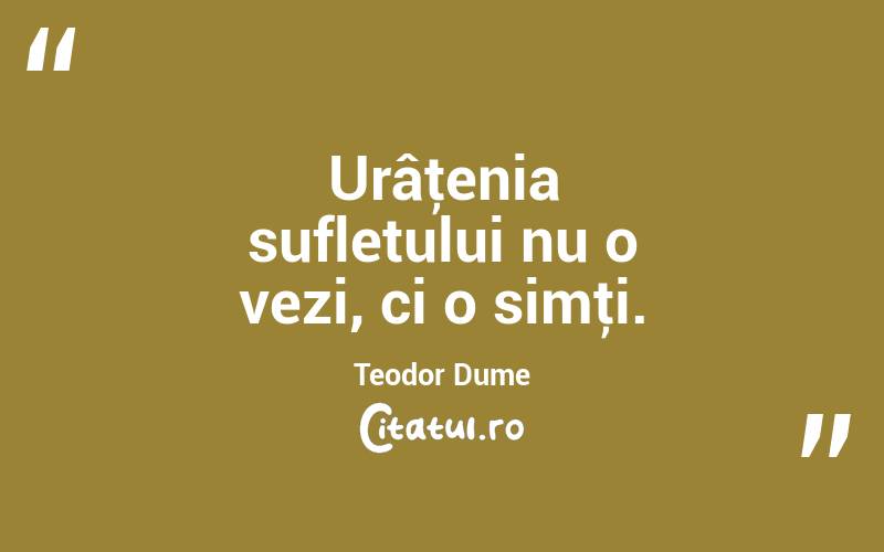 Urâţenia sufletului nu o vezi, ci o simţi. Teodor Dume
