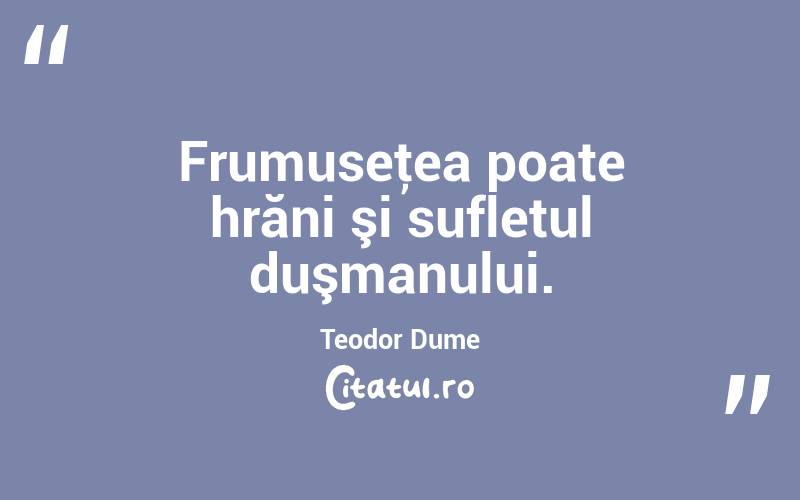 Frumuseţea poate hrăni şi sufletul duşmanului. Teodor Dume
