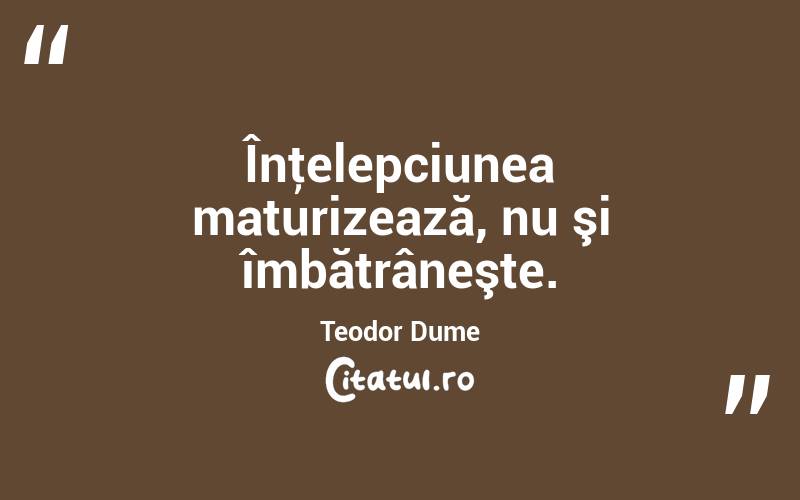 Înţelepciunea maturizează, nu şi îmbătrâneşte. Teodor Dume
